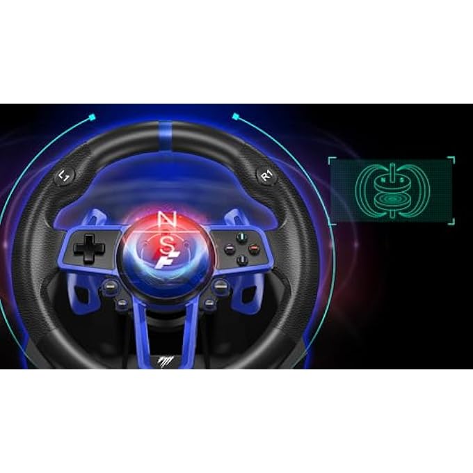 rayihni F111 RACING WHEEL,PEDALS, SHIFTER, HALL-EFFECT SENSOR, VIBRATION FEEDBACK FUNCTION, ADJUSTABLE ROTATION 270Â° AND 900Â°, BLUE/BLACK FOR PLAYSTATION 5, PS4, XBOX, SWITCH, PC - Image 3