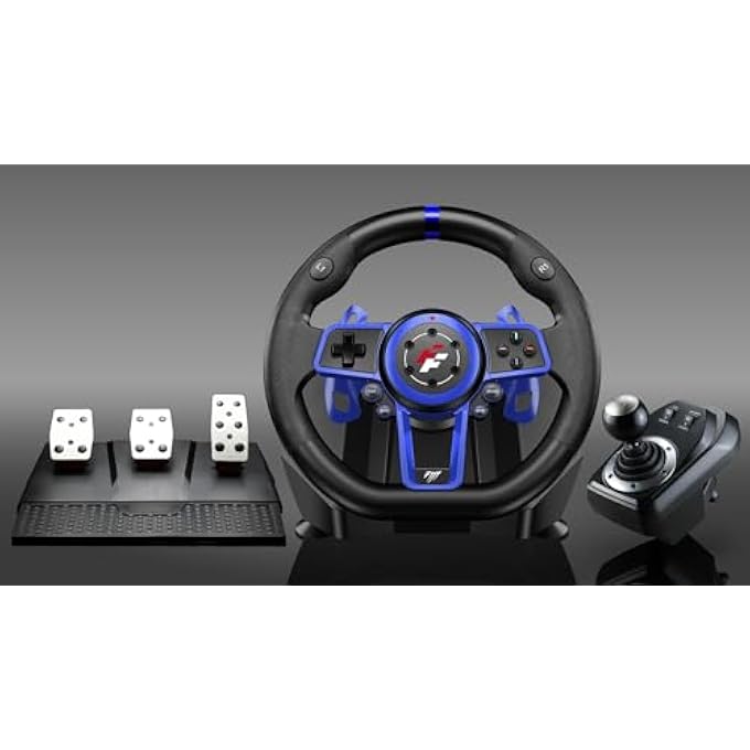 rayihni F111 RACING WHEEL,PEDALS, SHIFTER, HALL-EFFECT SENSOR, VIBRATION FEEDBACK FUNCTION, ADJUSTABLE ROTATION 270Â° AND 900Â°, BLUE/BLACK FOR PLAYSTATION 5, PS4, XBOX, SWITCH, PC - Image 2
