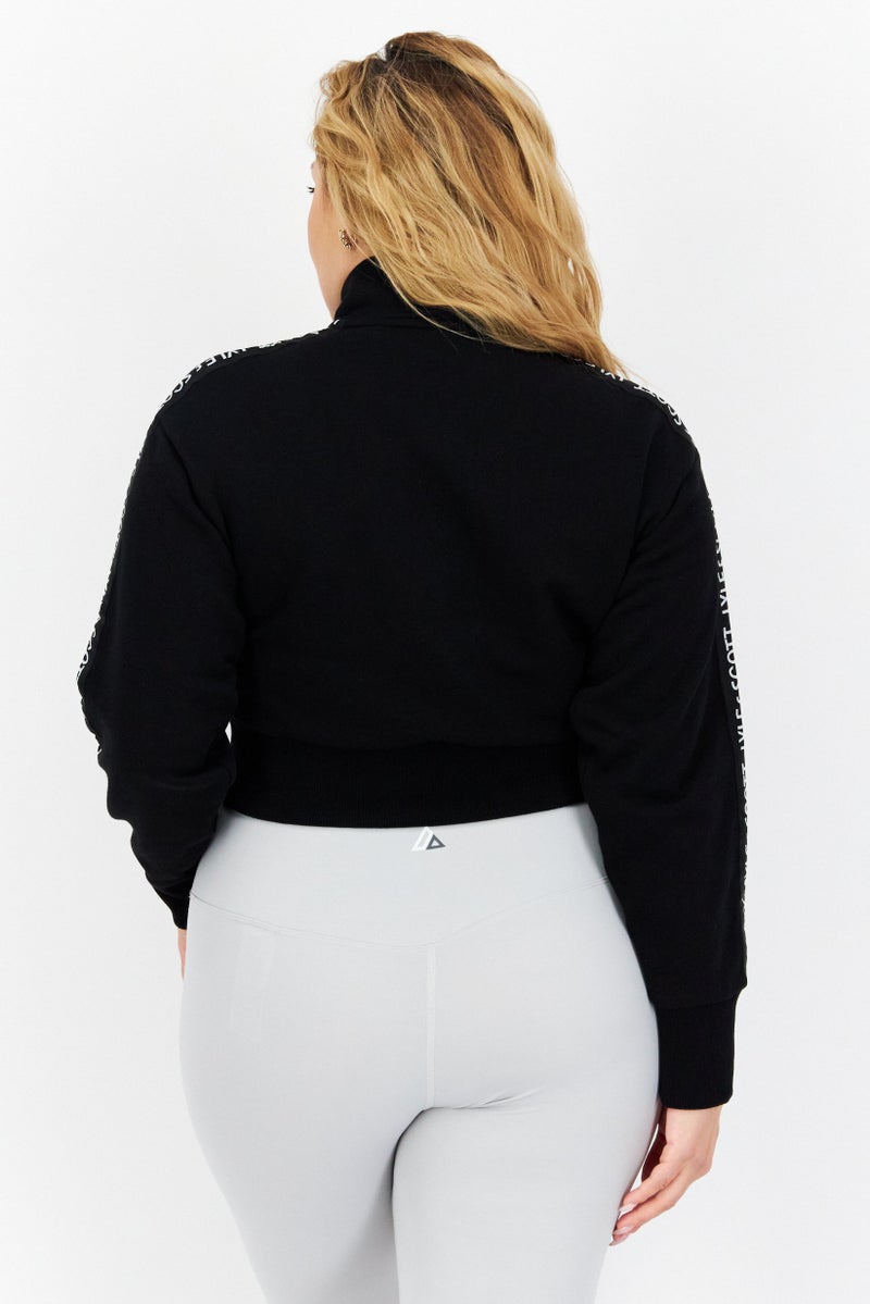 Lyle & Scott Women Mid Collar Long Sleeve Printed Cropped Sweatshirt, Black - Image 4