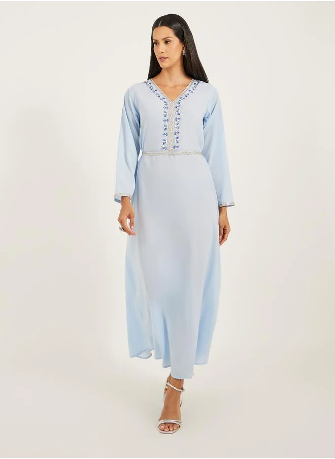 Maxim Creation Embroidered Detail V Neck Jalabiya