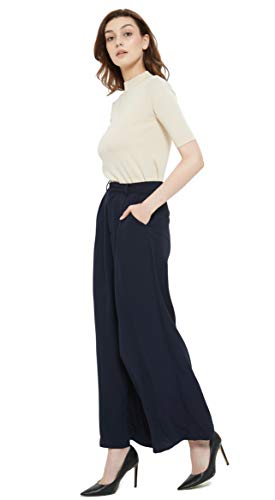 Tronjori Women High Waist Casual Wide Leg Long Palazzo Pants Trousers Regular Size(M, Navy Short) - Image 2