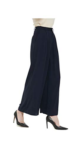Tronjori Women High Waist Casual Wide Leg Long Palazzo Pants Trousers Regular Size(M, Navy Short) - Image 1