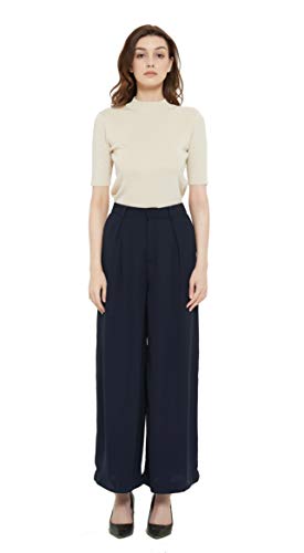 Tronjori Women High Waist Casual Wide Leg Long Palazzo Pants Trousers Regular Size(M, Navy Short) - Image 4