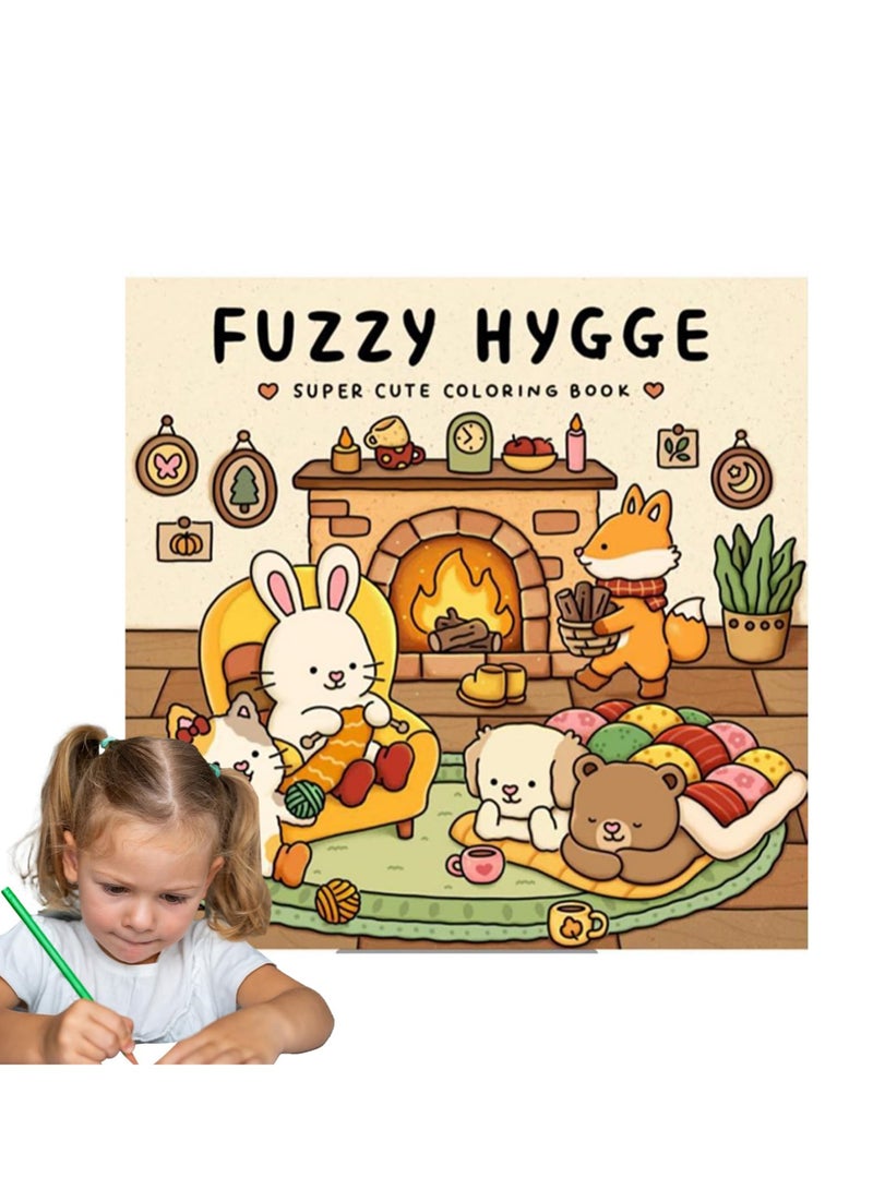 MOMOSO Little Corner Fuzzy Hygge Coloring Book For Adults & Teens Super Cute Designs Of Hygge-Inspired Spaces For Relaxation: A Cozy Escape Coloring Book With Cute Interiors  - Image 1