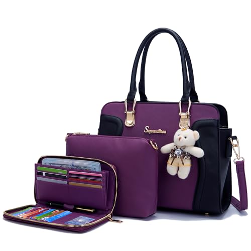 Soperwillton Purses for Women Crossbody Shoulder Handbags Top Handle Satchel Tote Bag Wallet Set 3pcs - Image 1