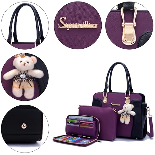 Soperwillton Purses for Women Crossbody Shoulder Handbags Top Handle Satchel Tote Bag Wallet Set 3pcs - Image 4