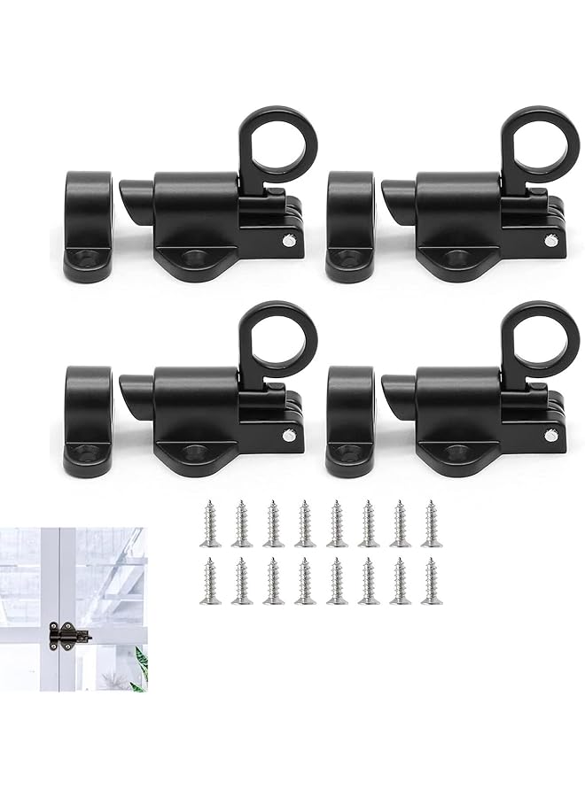 promass Self-Closing Latch, 4 Packs Black Door Bolt Latch with 12 Mounting screws, Aluminum Alloy Safety Automatic Spring Self Closing Gate Latch, Window Closing Latch for Gate, Window and Cabinet