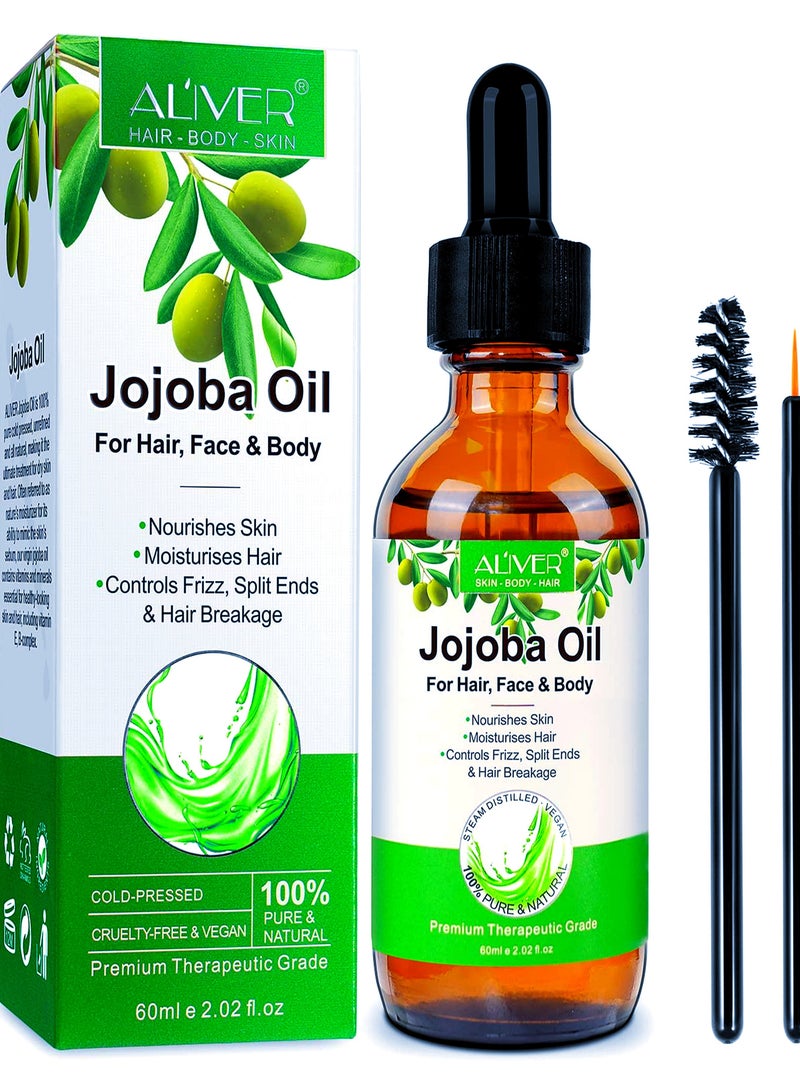 ALIVER Jojoba Oil 60ml | Organic Jojoba Oil for Hair Face & Body Oil | Aliver Jojoba Oil for Nourishing the Scalp | Promote Hair Growth & Anti-breakage |Anti-hair Loss Anti-dandruff Prevent Split Ends - Image 1