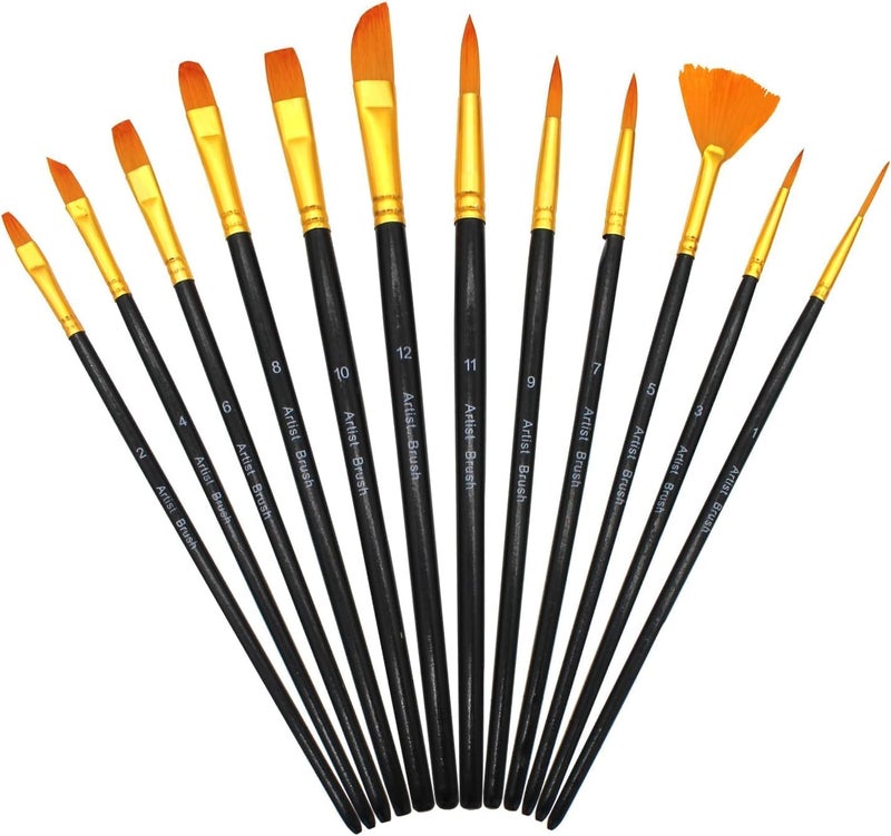 Freedy Craft Painting Brushes Set of 12 Professional Round Pointed Tip Nylon Hair Artist Acrylic Paint Brush for Acrylic/Watercolor/Oil Painting p - Image 1