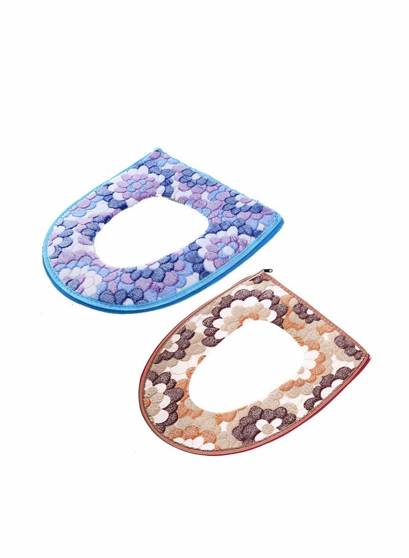 Toilet Seat Covers Cushion, Warm Skin Friendly Four Seasons Available Zipper, Easy to Fit Washable and Reusable, Antibacterial Warmer Bathroom U-Ring Cushion (2 PCS) - Image 1