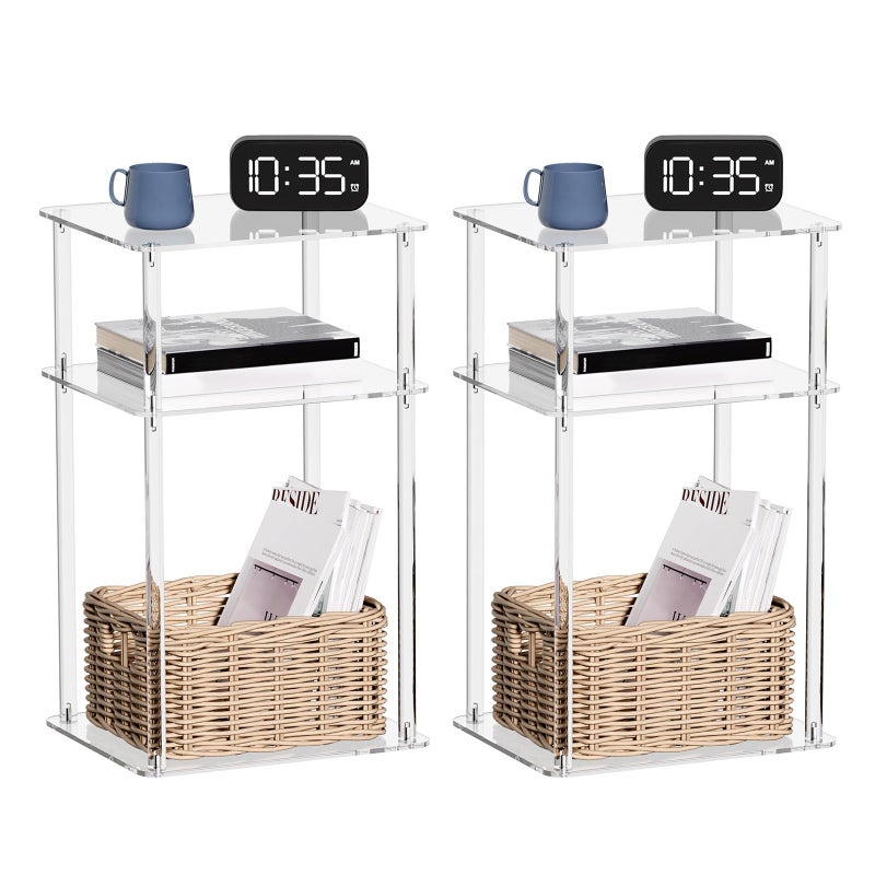 HMYHUM Acrylic Side Tables for Small Spaces 14 L x 115 W x 232 H NightstandBedside Table Set of 2 Home Accent End Table for Living Room Bedroom 3Tier Clear