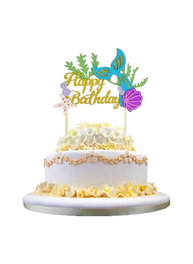 ThePartyPopper Mermaid Happy Birthday Cake Topper  - Image 1