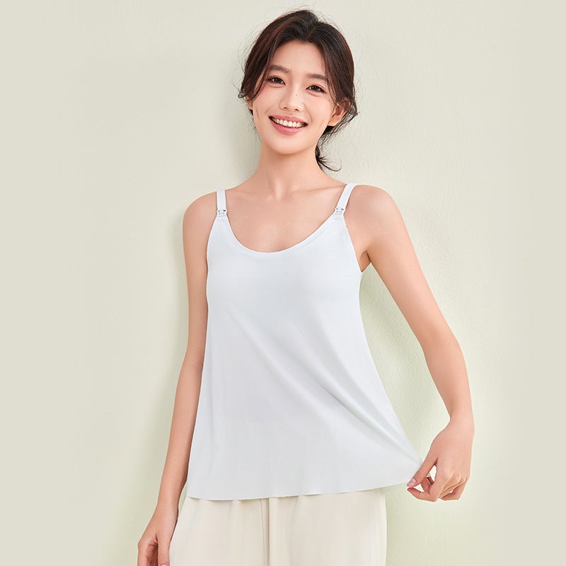 Bottoms Ice Blue Maternity Nursing Vest No Need to Wear Underwear Summer Vest-style Breastfeeding Cover-up with Chest Pads and Fixed Cups