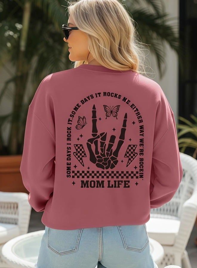 YHHR Mama Sweatshirts Mom Life Crewneck Sweatshirts Funny Mama Halloween Skeleton Rocker Graphic Sweatshirts Pullover Top, Rose, M - Image 2