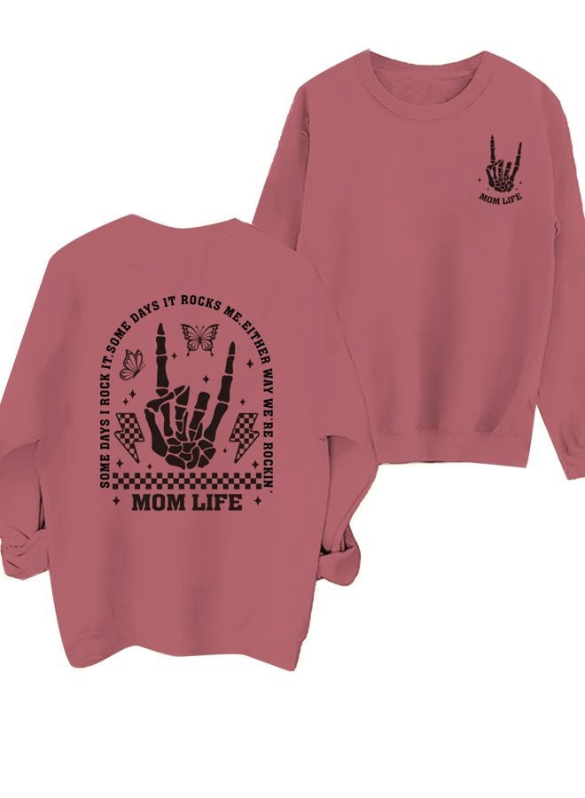 YHHR Mama Sweatshirts Mom Life Crewneck Sweatshirts Funny Mama Halloween Skeleton Rocker Graphic Sweatshirts Pullover Top, Rose, M - Image 1