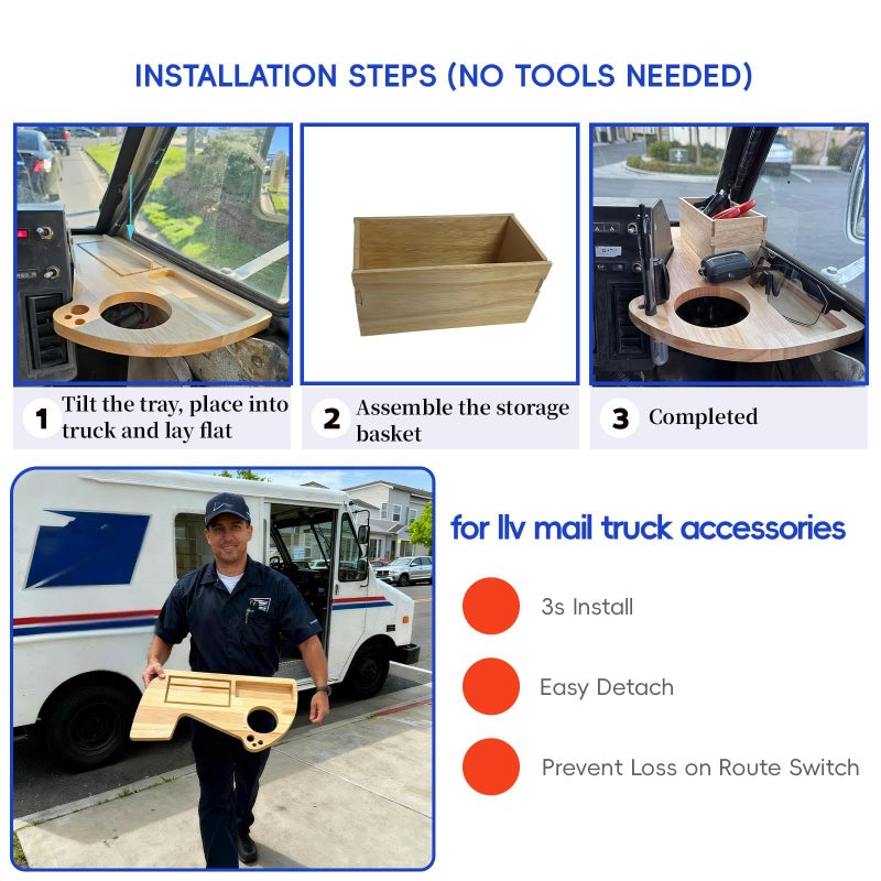 semihacker Cup Holder Tray for LLV/USPS Mail Carrier, for LLV Mail Truck Accessories, Fit for LLV Accessories for USPS Carriers, Organizer with Scanner Slot, Pen&Drink Holder - Image 2