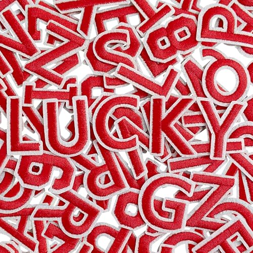 HWQVA 72Pcs Iron on Letters and Numbers Patches Letter Patches Alphabet Embroidered Patch AZ Numbers 09 Applique for Clothes Hat Socks Jeans Jerseys DIY Accessories Red - Image 1