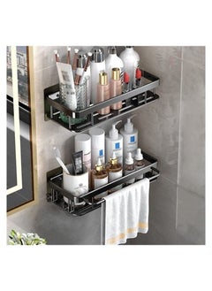 XiuWoo Adhesive Shower Caddy, 2 Pack Shower Organizer Shelf No Drilling Bathroom Shower Basket Shelf Rustproof, Waterproof Shower Holder Rack with Hooks for Bathroom, Kitchen (Black)  - Image 5