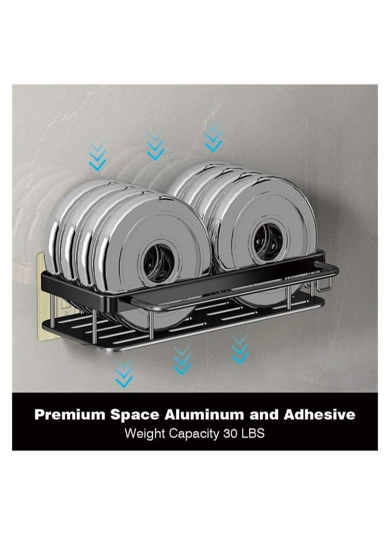 XiuWoo Adhesive Shower Caddy, 2 Pack Shower Organizer Shelf No Drilling Bathroom Shower Basket Shelf Rustproof, Waterproof Shower Holder Rack with Hooks for Bathroom, Kitchen (Black)  - Image 3