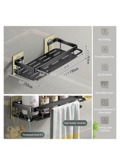 XiuWoo Adhesive Shower Caddy, 2 Pack Shower Organizer Shelf No Drilling Bathroom Shower Basket Shelf Rustproof, Waterproof Shower Holder Rack with Hooks for Bathroom, Kitchen (Black)  - Image 2