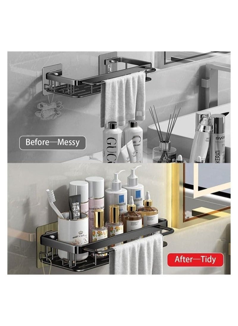 XiuWoo Adhesive Shower Caddy, 2 Pack Shower Organizer Shelf No Drilling Bathroom Shower Basket Shelf Rustproof, Waterproof Shower Holder Rack with Hooks for Bathroom, Kitchen (Black)  - Image 4