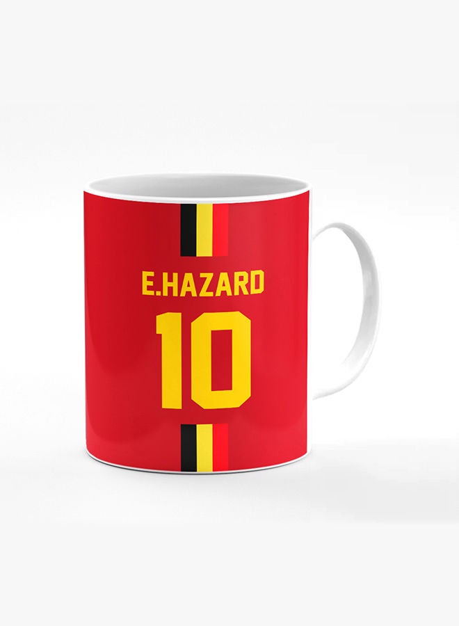 Stylizedd Designer Printed Coffee Mug with Heavy Duty Handle 11oz Ceramic Personalised Gift Mugs Cup [Microwave Safe & Dishwasher Proof] -Football Team - Belgium Player Name - E.Hazard - Image 1
