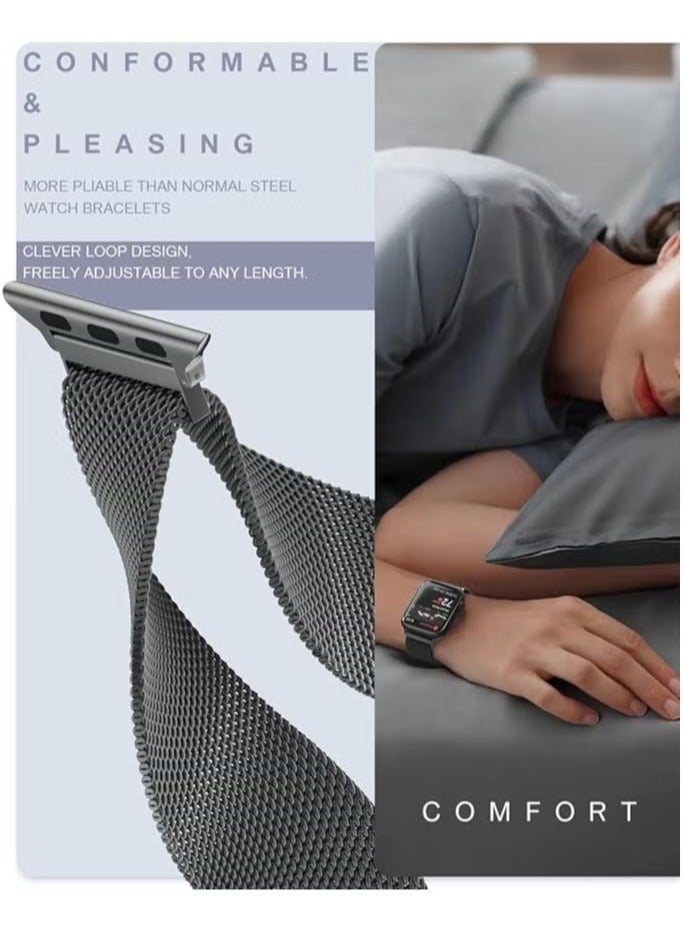 Stainless Steel Loop for Apple Watch Band 42mm 44mm 45mm 49mm, Magnetic Clasp Replacement Bands for iwatch Series Ultra SE 8 7 6 5 4 3 2 1, Women & Men Watch Strap for Apple（Black） - Image 5