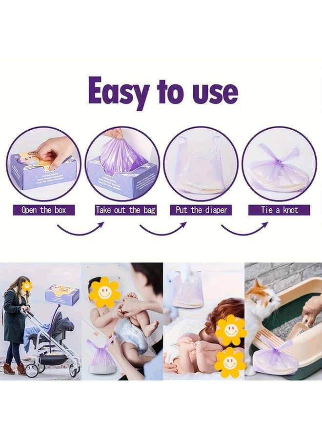 أكياس التخلص من الحفاضات البنفسجية 100 قطعة سميكة محمولة مقاومة للروائح قابلة للغسل اليدوي - Image 5