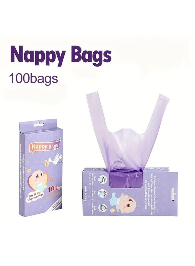 أكياس التخلص من الحفاضات البنفسجية 100 قطعة سميكة محمولة مقاومة للروائح قابلة للغسل اليدوي - Image 3