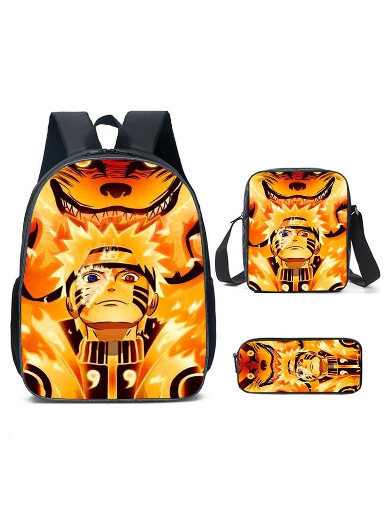 Naruto Cartoon Anime Student Backpack Three-Piece Set 29*42*16cm