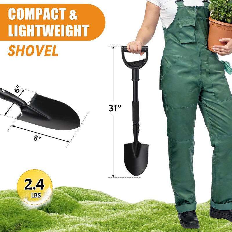 UIABOPZ Garden Shovels for Digging, 31 Inch Small Shovel, Heavy Duty Metal Digging Shovel with D-Handle Grip, Short Kids Shovels for Digging, Mini Spade Shovel for Gardening, Camping, Beach, Car, Snow Removal - Image 2