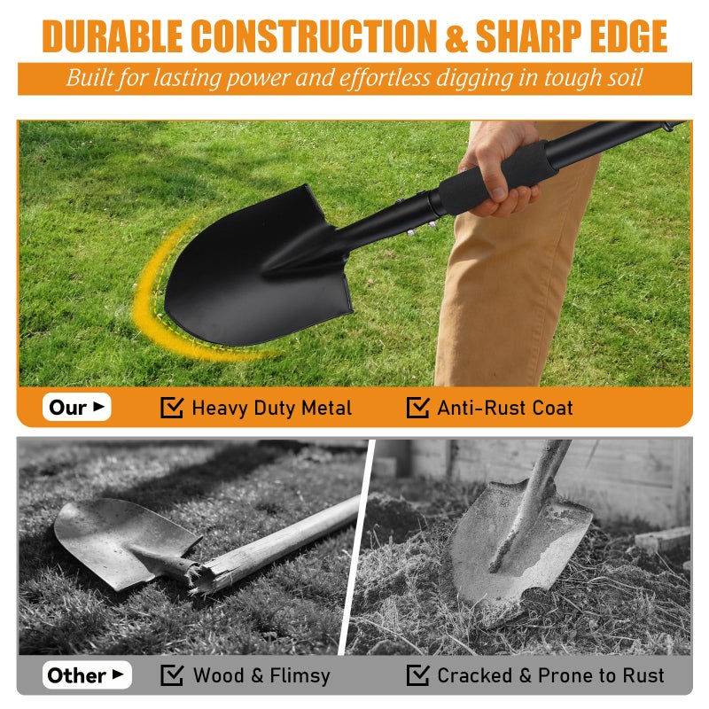 UIABOPZ Garden Shovels for Digging, 31 Inch Small Shovel, Heavy Duty Metal Digging Shovel with D-Handle Grip, Short Kids Shovels for Digging, Mini Spade Shovel for Gardening, Camping, Beach, Car, Snow Removal - Image 3