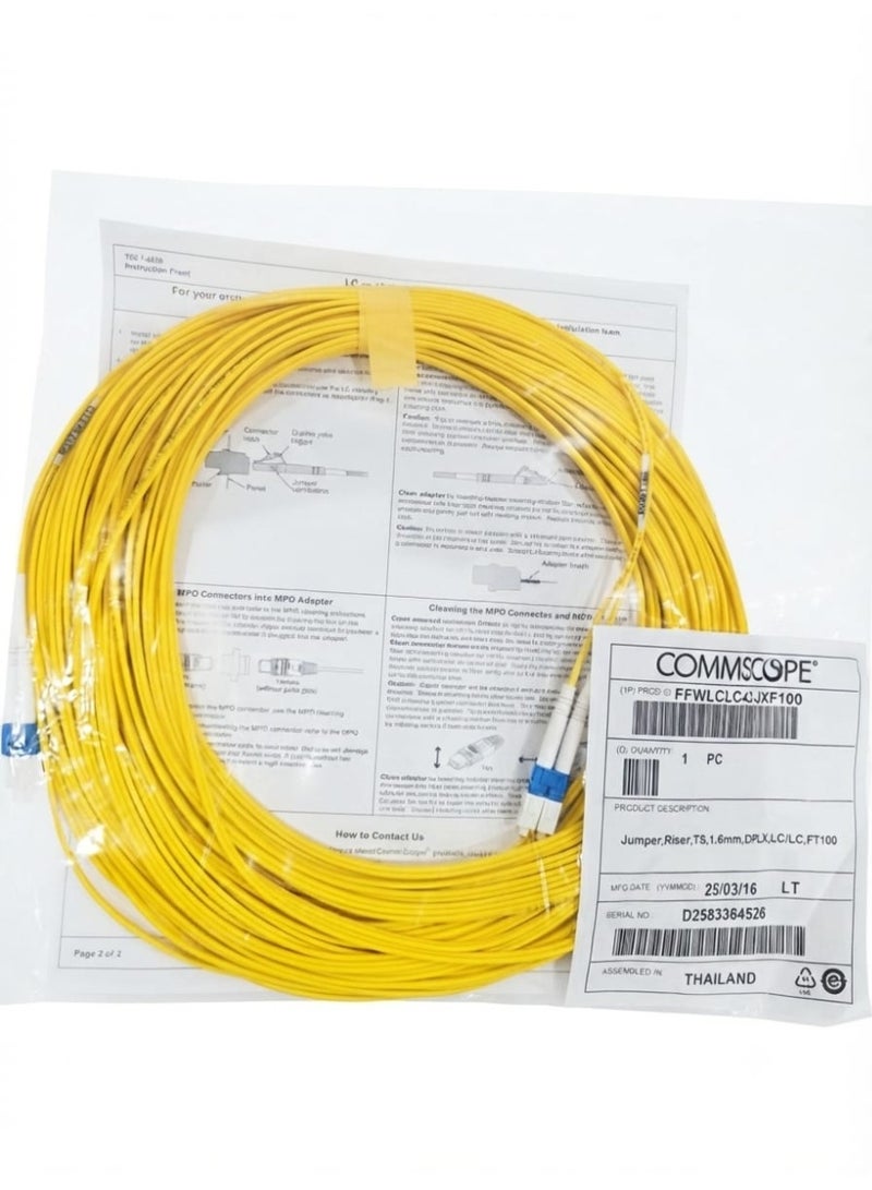 COMMSCOPE FFWLCLC42-JXF100 Duplex LC/LC Fiber Optic Jumper Riser Cable, 1.0mm, Yellow, 100 Feet