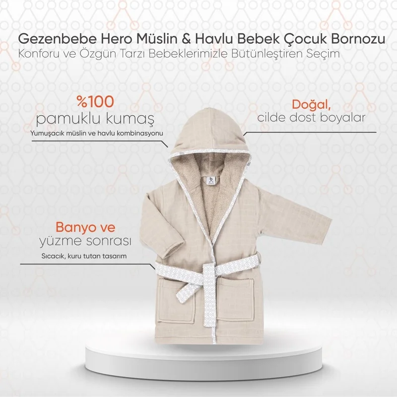 Gezenbebe Hero Muslin & Towel Baby Kids Bathrobe Teddy