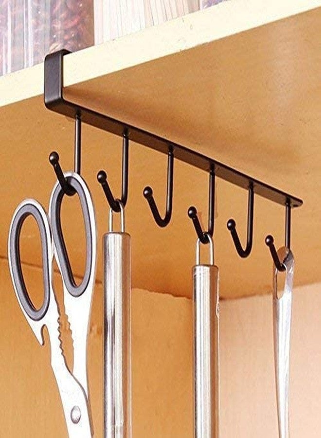 PARVY Kitchen Cupboard Organizers and Storage | Cabinet Hooks | Mug Hangers Under Shelf | Mug Organizer for Cabinet | Metal 6 Hooks Hanger for Kitchen, Bathroom, Office, Storage Room, (1Pcs) - Image 1