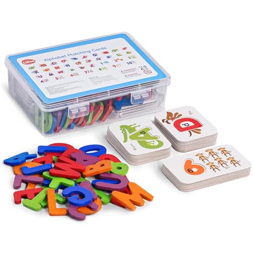 LiKee Alphabet Flash Cards Wooden Letter Puzzle ABC Sight Words Matching Games Counting Board Preschool Educational Montessori Toys for Toddlers Boys Girls 3 Years 36 Cards 37 Wood Pieces - Image 1