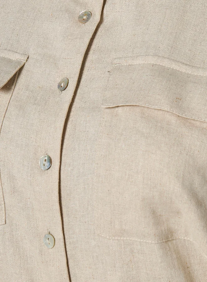 سبلاش فيڤ Midi Linen Blend Shirt Dress with Tie-Up Belt
