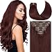 Caliee Hair Extenisons Clip in Human Hair Double Lace Weft Color Wine Red 7 Pcs 120G Silky Straight Thick Remy Seamless Hair Extensions Clip in Human Hair 18 Inch - Image 2