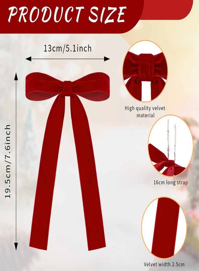Kunjocy 12 Pieces Velvet Bows with Twist Tie 5 x 7 Inch Christmas Tree Bows Ornaments for Gift Wrapping, Wreaths, Party Favor, Crafts (Red - Image 2