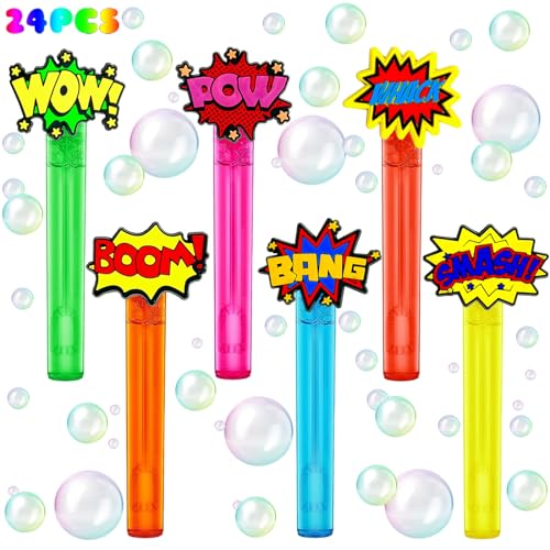 uoyoi Superhero Party Favors24Pcs Hero Word Bubble Wands for KidsCool Bubble Wand for Superhero Party SuppliesClassroom Prizes Pinata Goodie Bag Stuffers Gift - Image 1