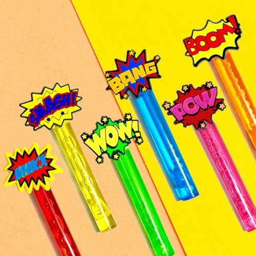 uoyoi Superhero Party Favors24Pcs Hero Word Bubble Wands for KidsCool Bubble Wand for Superhero Party SuppliesClassroom Prizes Pinata Goodie Bag Stuffers Gift - Image 5