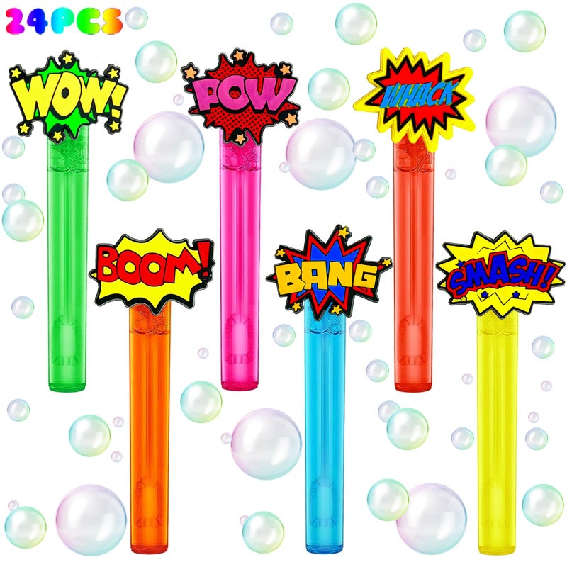 uoyoi Superhero Party Favors24Pcs Hero Word Bubble Wands for KidsCool Bubble Wand for Superhero Party SuppliesClassroom Prizes Pinata Goodie Bag Stuffers Gift - Image 3