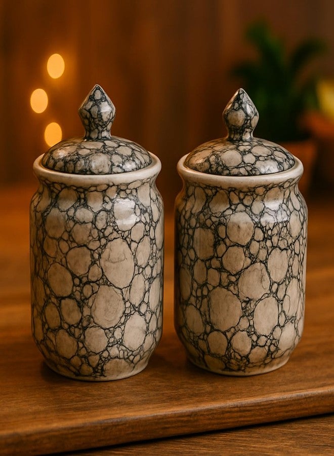 Kunhar Ceramic Jars Set of 2 (600ML Each) – Handcrafted Multipurpose Barni with Lid for Pickle, Chutney, Spices, Salt, Sugar – Kitchen Storage Containers, Black Luster - Image 1