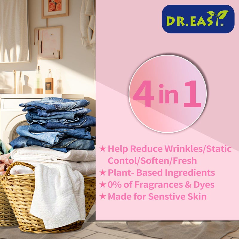 DR. EASY أوراق تجفيف DR.EASY تركيبة نباتية 252 عدداً رعاية فائقة، أوراق ملطفة للغسيل بدون رائحة بدون ألوان تقلل من static و التجاعيد تساعد على طرد شعر الحيوانات الأليفة - Image 2