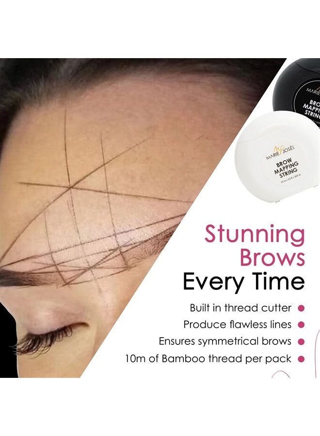 Marie-José & Co مجموعة خيوط رسم الحواجب، طقم رسم الحواجب مع 10 واقيات أصابع من اللاتكس لتلوين الحواجب والميكروبليدنج، خيط حواجب من الخيزران باللونين الأسود والأبيض، جيد لـ 100 تطبيق - Image 4