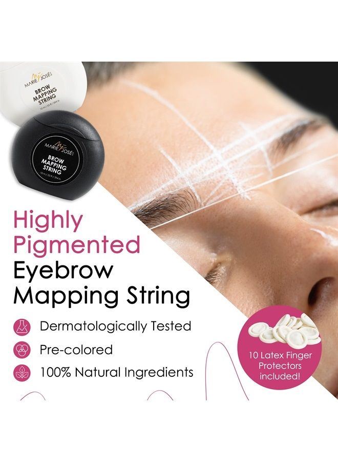 Marie-José & Co مجموعة خيوط رسم الحواجب، طقم رسم الحواجب مع 10 واقيات أصابع من اللاتكس لتلوين الحواجب والميكروبليدنج، خيط حواجب من الخيزران باللونين الأسود والأبيض، جيد لـ 100 تطبيق - Image 2