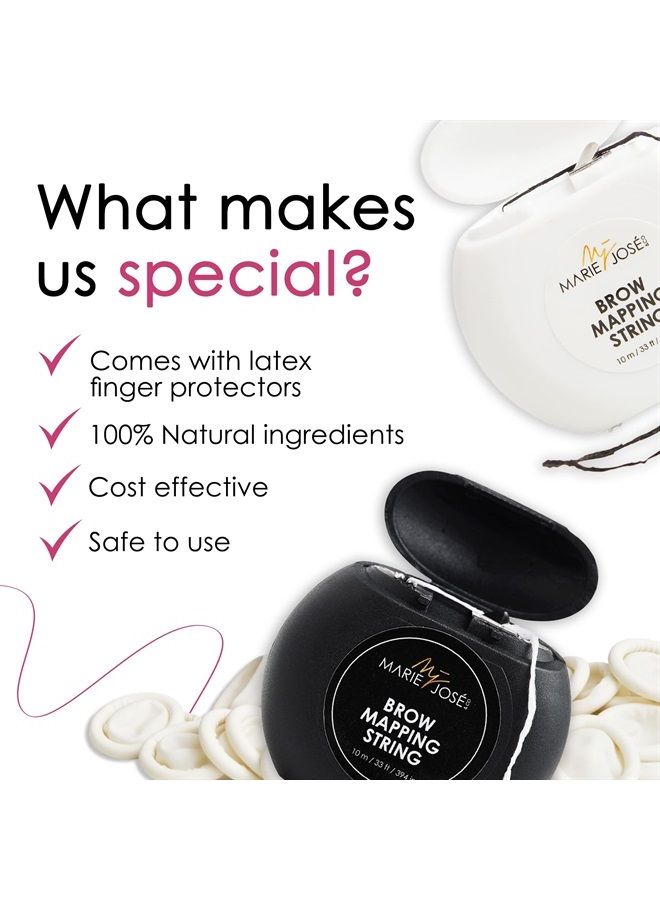 Marie-José & Co مجموعة خيوط رسم الحواجب، طقم رسم الحواجب مع 10 واقيات أصابع من اللاتكس لتلوين الحواجب والميكروبليدنج، خيط حواجب من الخيزران باللونين الأسود والأبيض، جيد لـ 100 تطبيق - Image 5