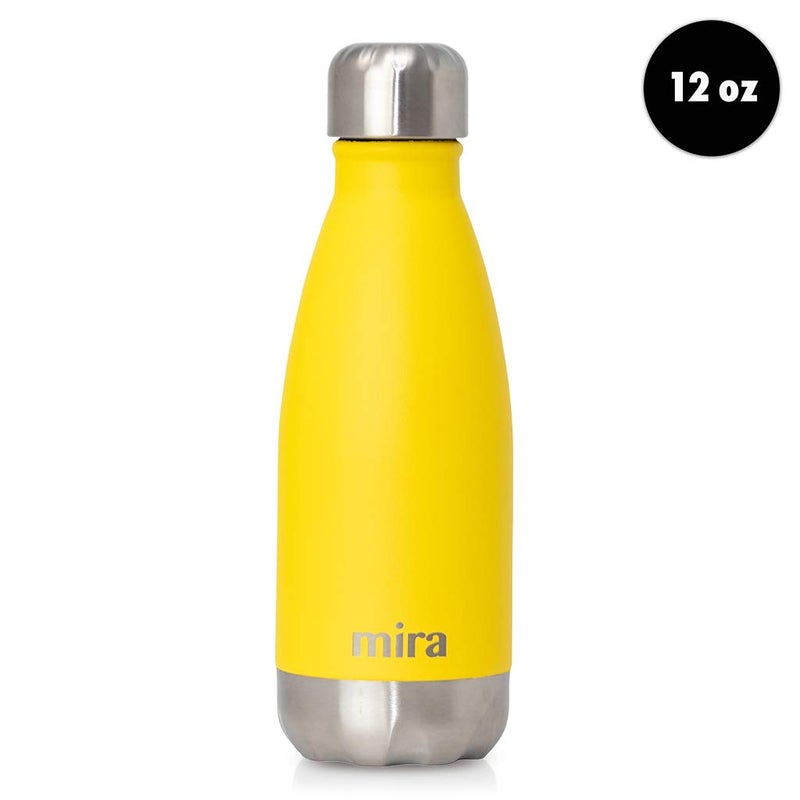 MIRA 12 oz Insulated Water Bottle - Slim Stainless Steel Cola Shape Thermo - Double Wall Hot & Cold Flask (24Hr Cold/12Hr Hot) - Lemon Yellow - Image 2