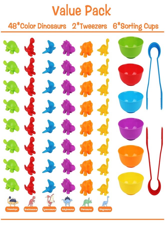 LOKIPA Counting Dinosaurs Toys Matching Game with Rainbow Sorting Cups, Color Sorting Set Preschool Learning Activities Education Toys for Toddlers Kids Ages 3 Years and Up - Image 2
