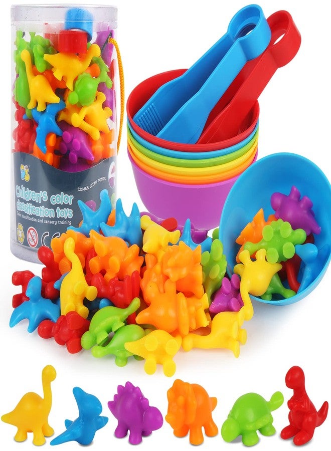 LOKIPA Counting Dinosaurs Toys Matching Game with Rainbow Sorting Cups, Color Sorting Set Preschool Learning Activities Education Toys for Toddlers Kids Ages 3 Years and Up - Image 1